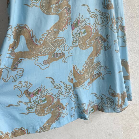 Vtg 70s Maxi Skirt Dragon Print Blue Gold California Girl Coastal Bohemian Retro - Picture 2 of 7